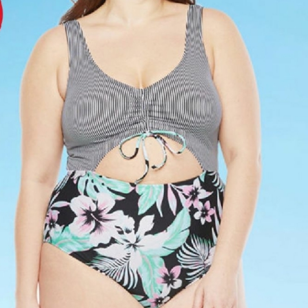 Decree one piece tie front swimsuit 2X